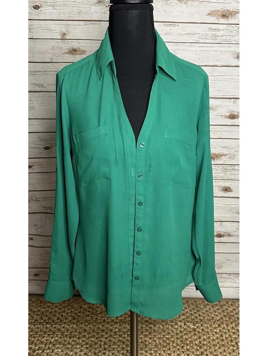 Express Tops - Express Slim Portofino kelly green long sleeve button-up shirt Size Small